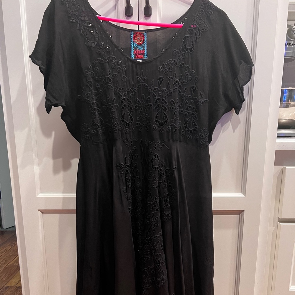 Johnny Was silk embroidered dress